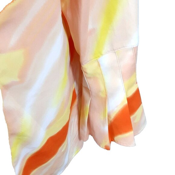 Milano Woman Blouse Womens Plus 1X Orange Yellow Bell Pleated Sleeve Art To Wear - Picture 5 of 7